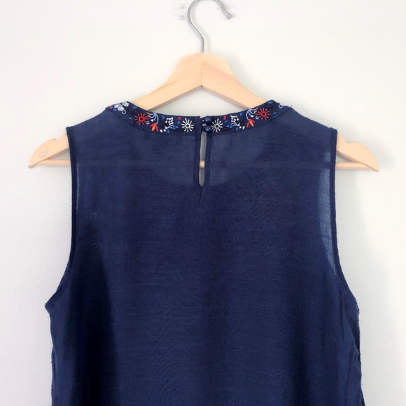 Alyx Navy Blue Floral Embroidered Sleeveless Top - Picture 5 of 6